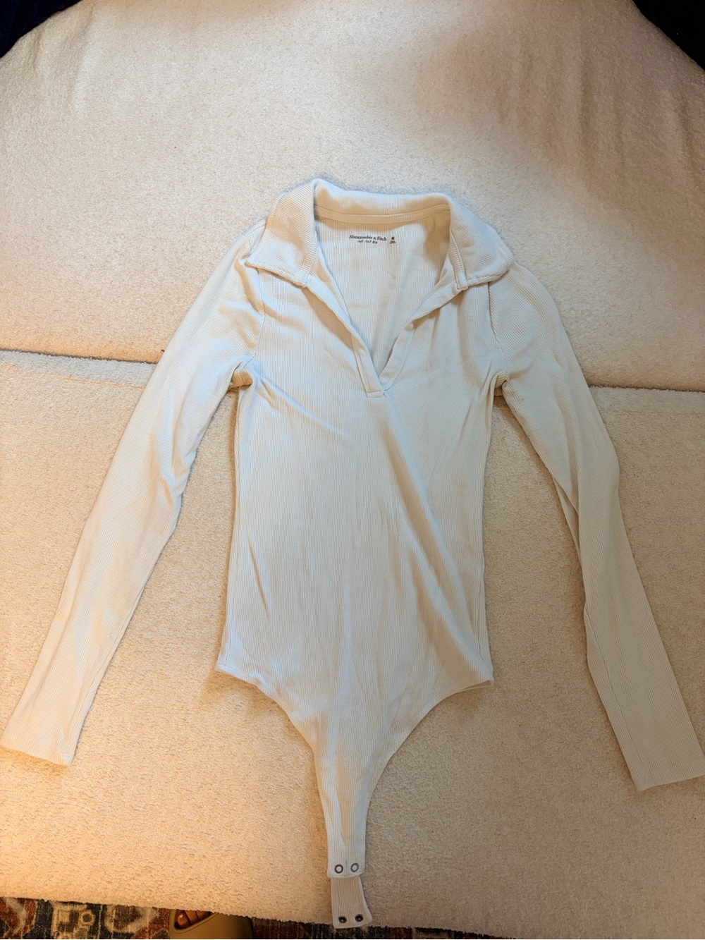 Abercrombie & Fitch Cream Ribbed Long Sleeve Bodysuit